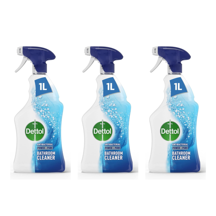 Dettol Power and Pure Antibacterial Bathroom Cleaner Spray 1L - Pack of 3
