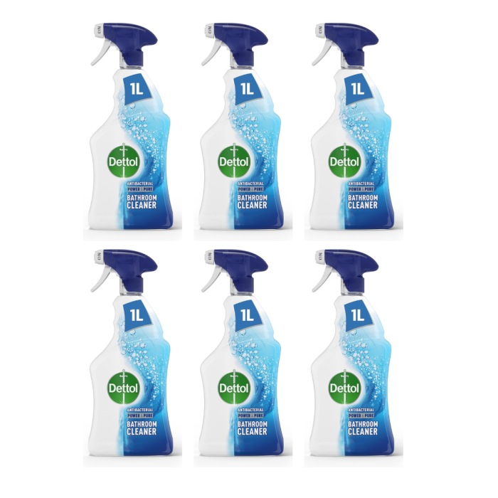 Dettol Power and Pure Antibacterial Bathroom Cleaner Spray 1L - Pack of 6