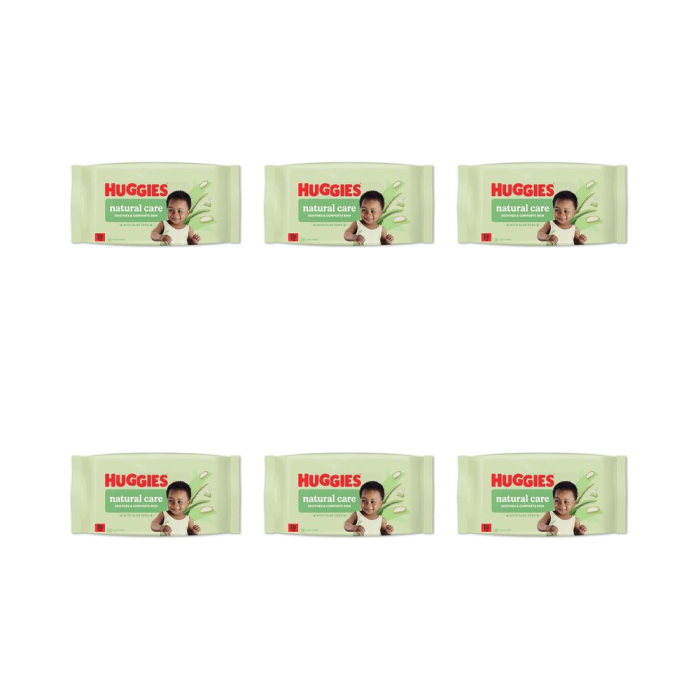 Huggies Natural Care Baby Wipes pack of 48 on a clean nursery changing table

