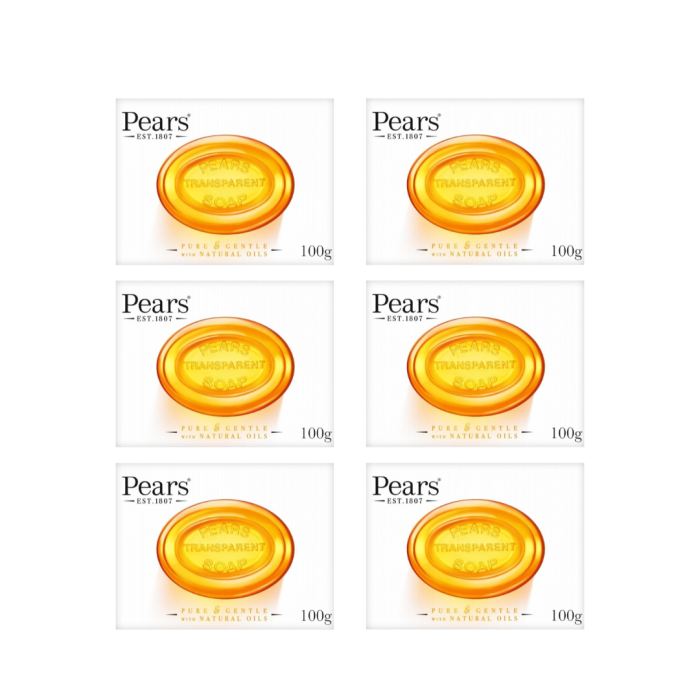 Pears Transparent Soap Natural Oils Gentle Clean 100g - Pack of 6
