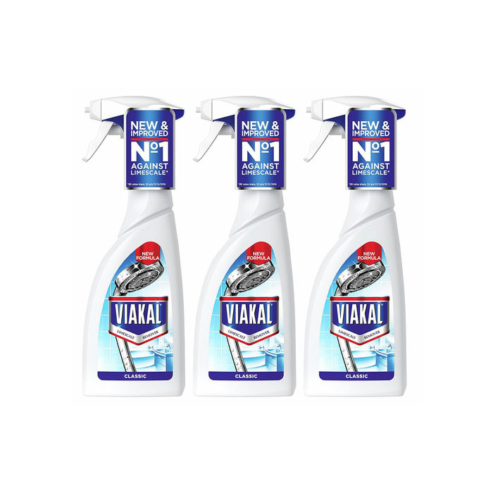 Viakal Classic Limescale Remover Spray 500ml bottle on a clean bathroom surface
