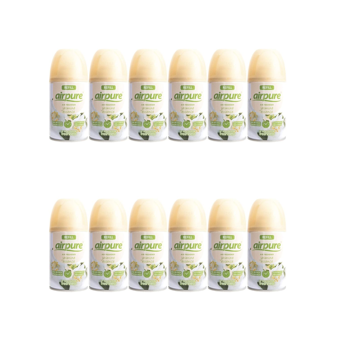 Airpure Auto Air Freshener Refill Jasmine Essence 250ml can on a living room shelf
