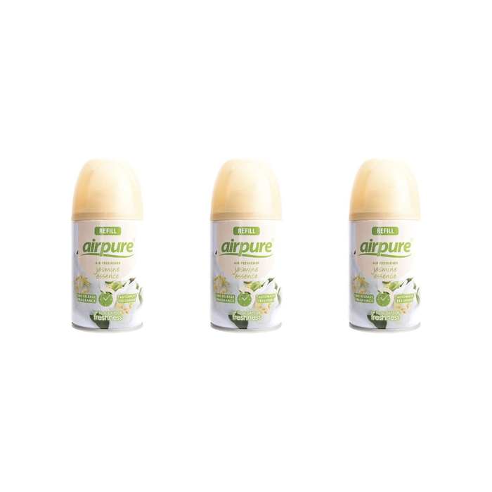 Airpure Auto Air Freshener Refill Jasmine Essence 250ml can on a living room shelf

