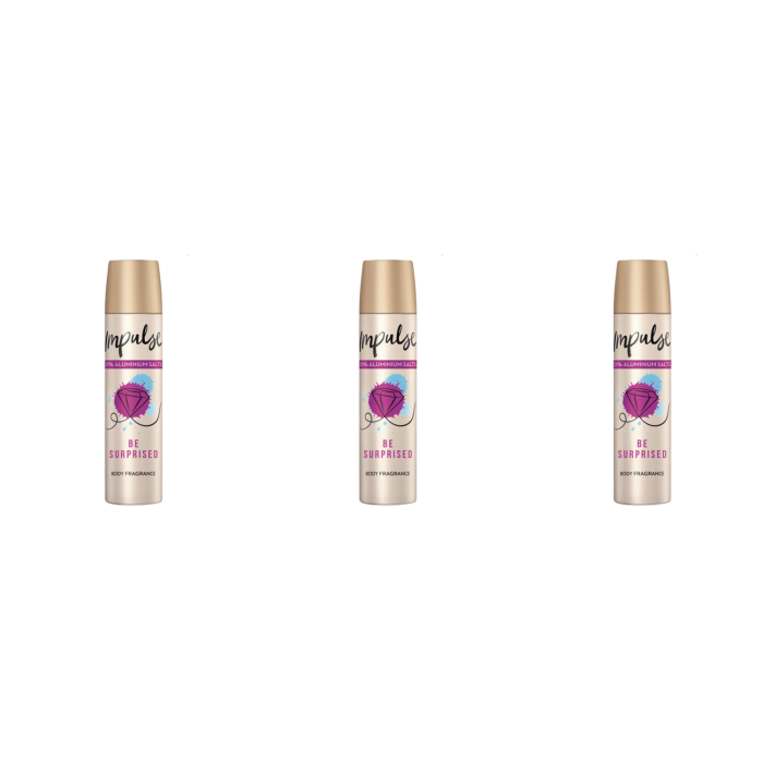 Impulse Be Surprised Body Fragrance Spray 0% Aluminium Salts 75ml - Pack of 3