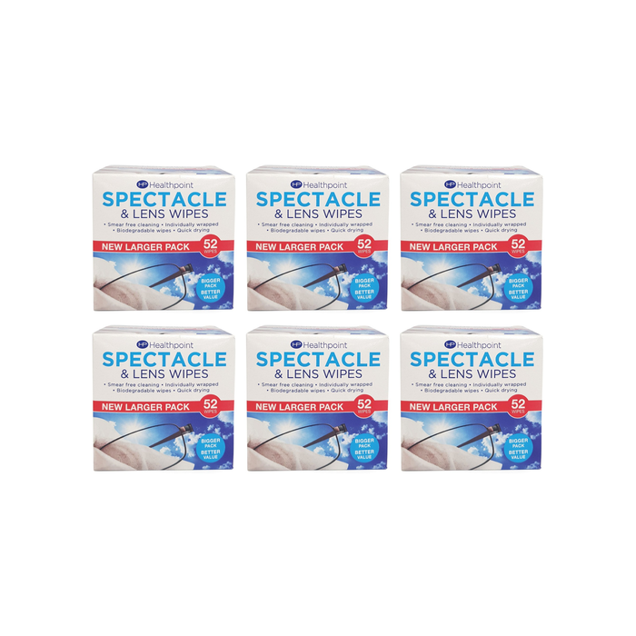 Healthpoint Spectacle Lens Wipes Biodegradable 52s - Pack of 6