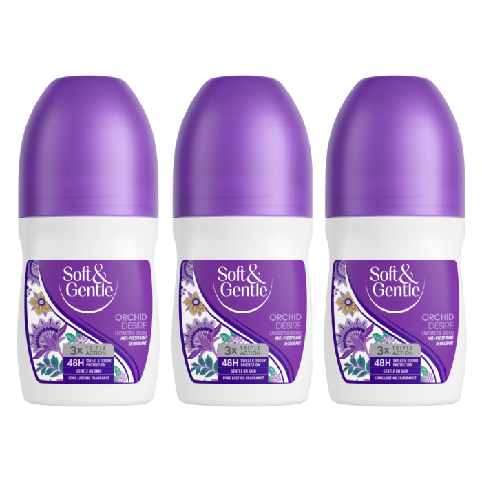 Soft & Gentle Orchid Desire Roll-On Deodorant 50ml - Pack of 3