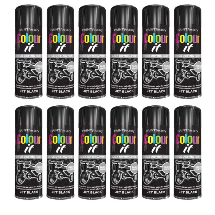 Paint Factory Colour It Quick Drying Paint Jet Black Gloss Finish 250ML - Pack of 12