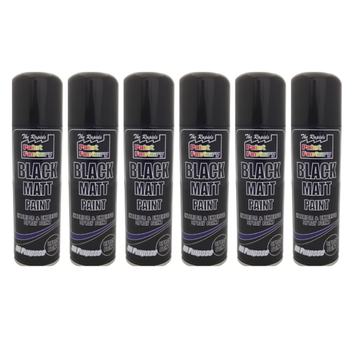 Paint Factory Black Matt Interior & Exterior Spray Paint 250ML - Pack of 6