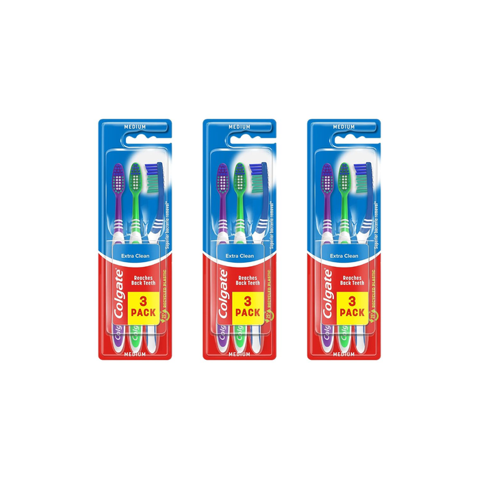 Colgate Extra Clean 3-Pack Toothbrush with Back Teeth Reach - Pack of 3