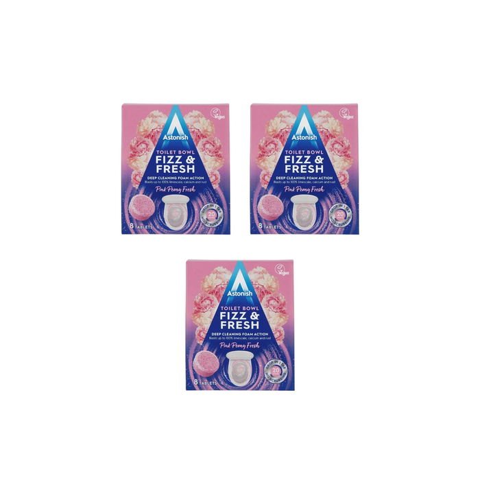  Astonish Toilet Bowl Fizz & Fresh Tabs Pink Peony Fresh 8 Tablets - Pack of 3