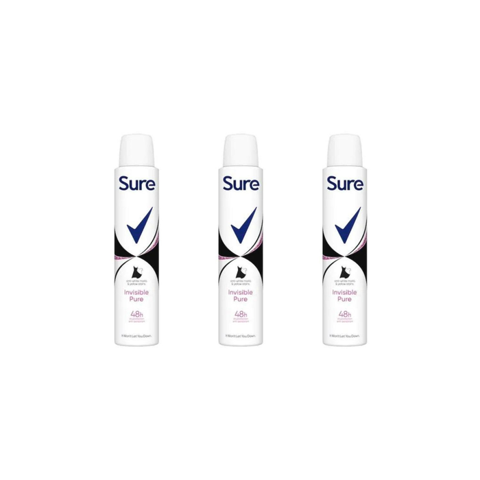 Sure Invisible Pure Antiperspirant Deodorant for Women 200ml - Pack of 3