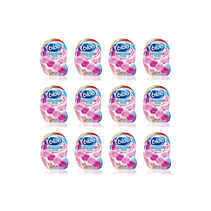 Bloo Brilliant Gel All in 1 Toilet Rim Block Cleaner Spring Rain 42g - Pack of 12