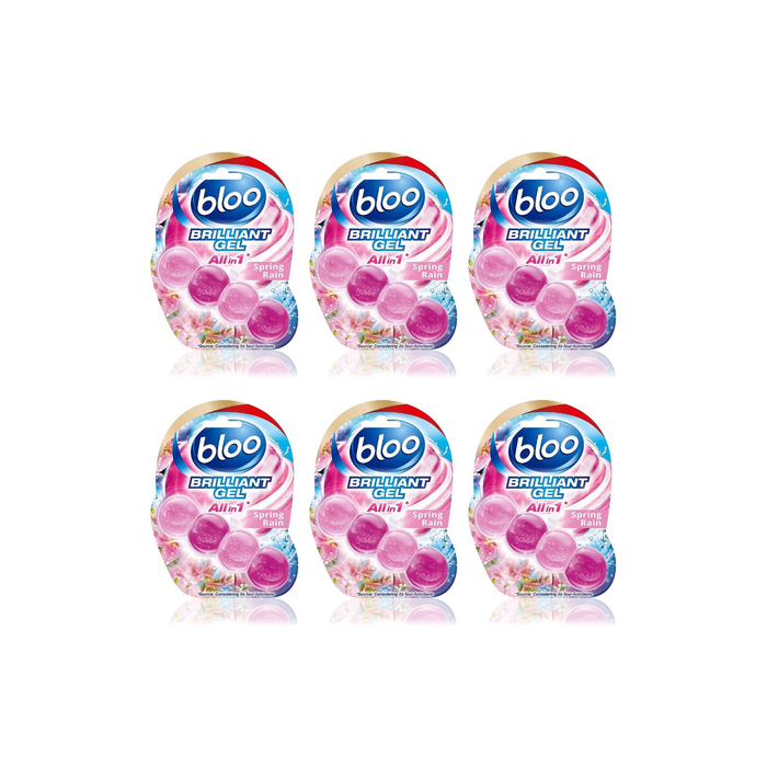 Bloo Brilliant Gel All in 1 Toilet Rim Block Cleaner Spring Rain 42g - Pack of 6