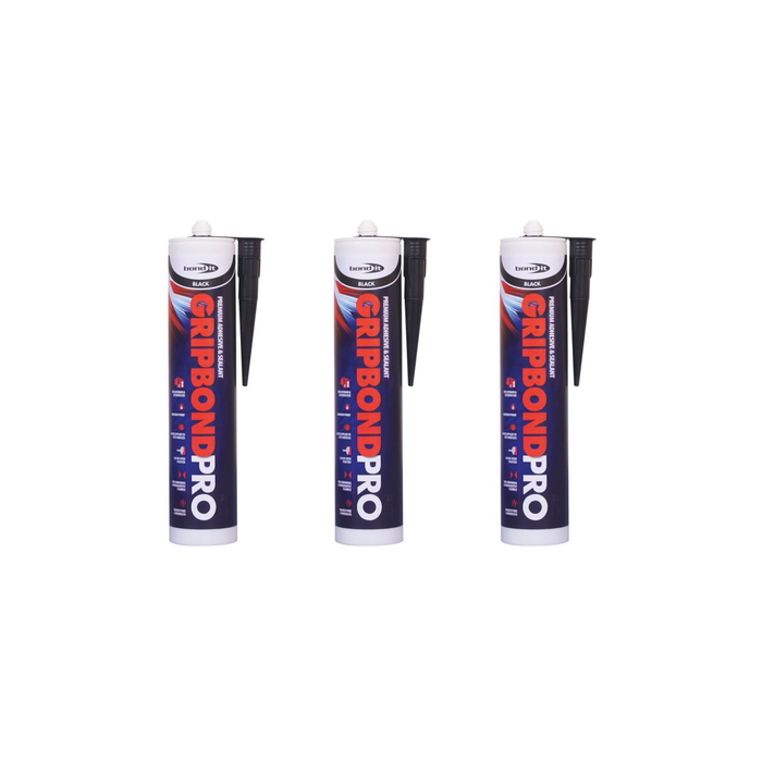 Bond It Gripbond Pro Black Hybrid Adhesive & Sealant 310ml - Pack of 3
