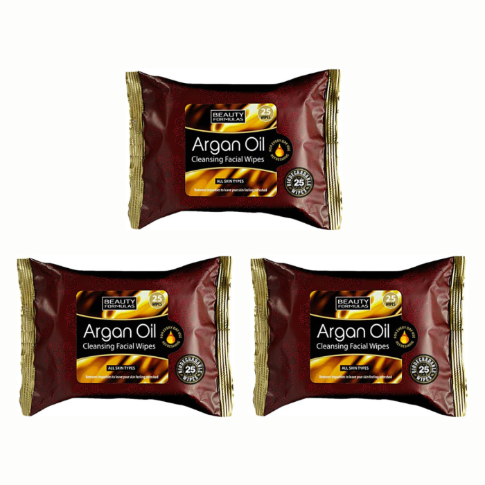 Beauty Formulas Argan Oil Cleansing Facial Wipes Pack of 25