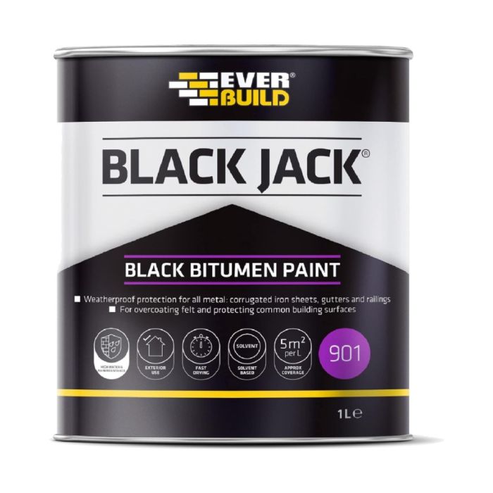 Everbuild Black Jack 901 Solvent-Based Black Bitumen Paint 1 Litre