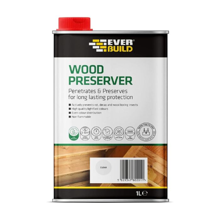 Everbuild Clear Wood Preserver Quick Dry Interior Exterior Treatment 1L   482976