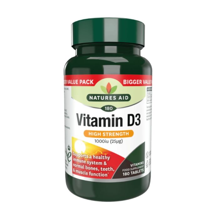 Natures Aid Vitamin D3 High Strength 1000iu 180 Tablets 