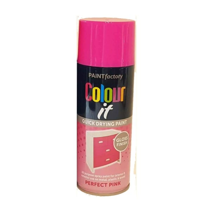 Paint Factory Colour It Quick Drying Spray Perfect Pink Gloss Finish 400ml