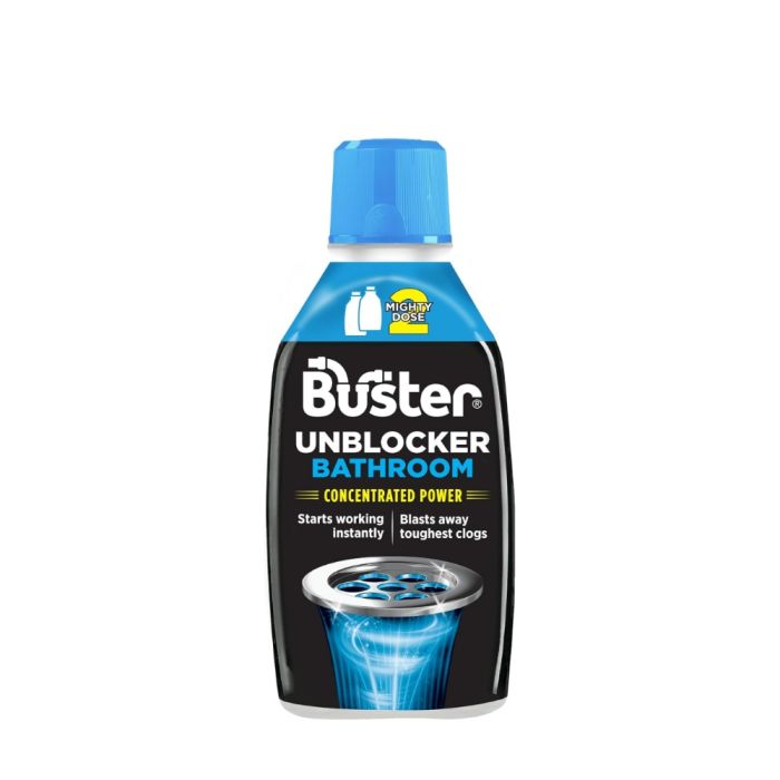 Buster Bathroom Drain Unblocker 600ml fast-acting liquid solution bottle
