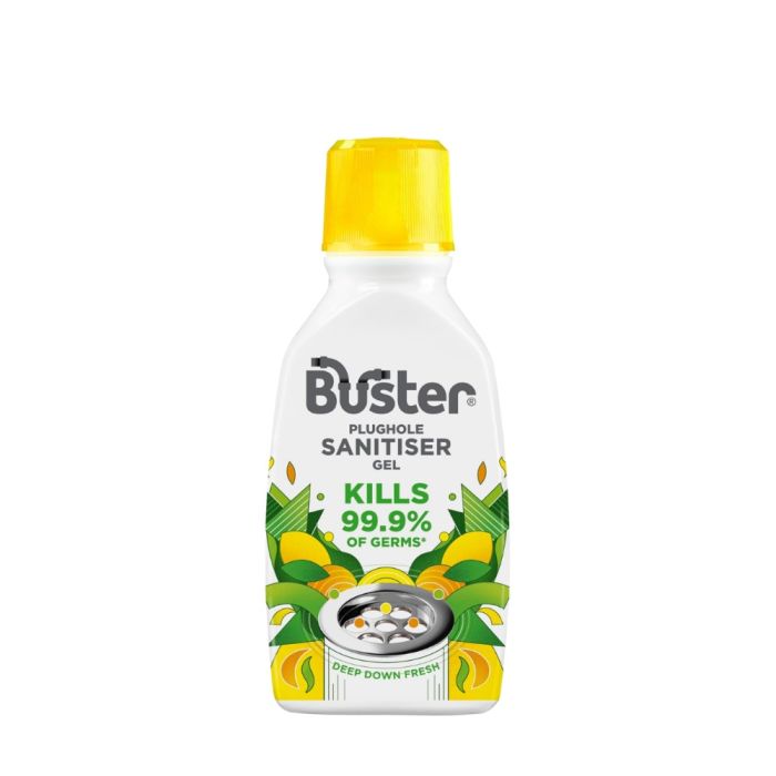 Buster Plughole Sanitiser Gel 300ml drain cleaner and deodoriser bottle
