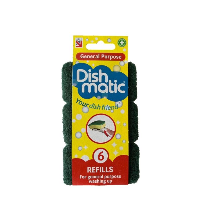 Dishmatic Green General Purpose Washing Up Sponge Refill Heads (6 Pack)