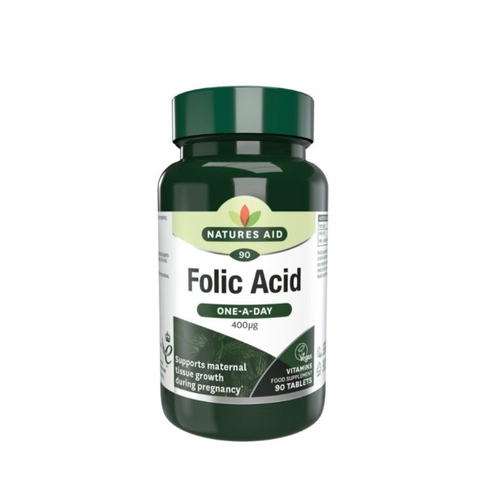 Natures Aid Folic Acid One-A-Day 400μg Vegan 90 Tablets