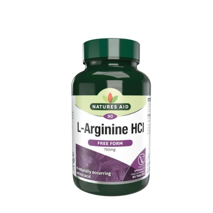 Natures Aid L-Arginine HCl Free Form 750mg 90 Tablets 