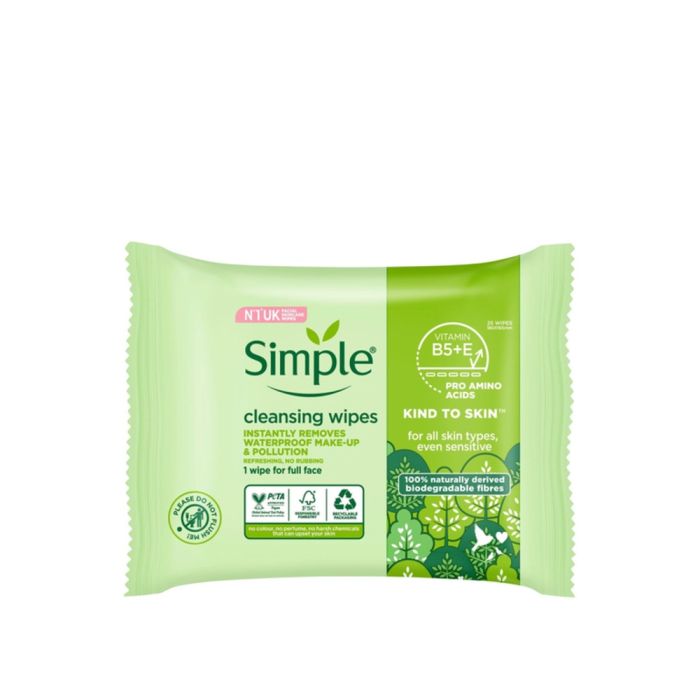 Simple Biodegradable Cleansing Face Wipes 25 Wipes