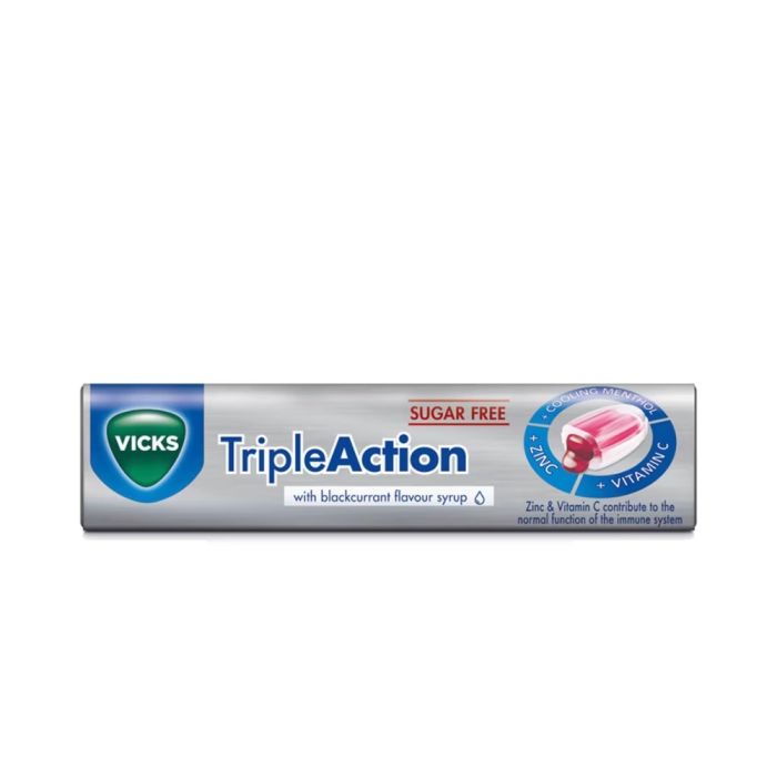 Vicks Triple Action Sugar Free Lozenges Blackcurrant 42GM