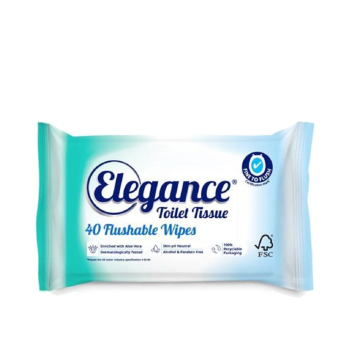 Elegance Flushable Wipes with Aloe Vera Fine to Flush pack of 40 wipes
