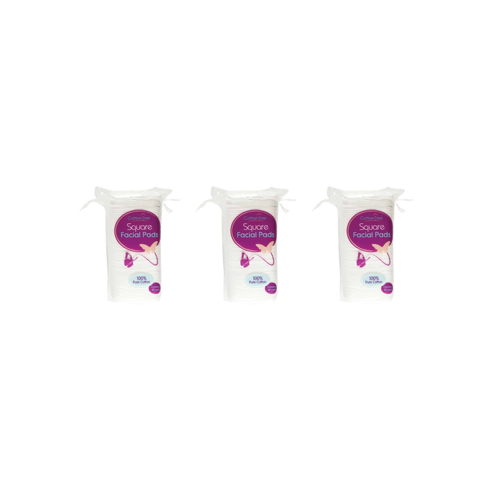Cotton Tree Square Facial Pads 100% Pure Cotton 40 Pads for Gentle Care - Pack of 3