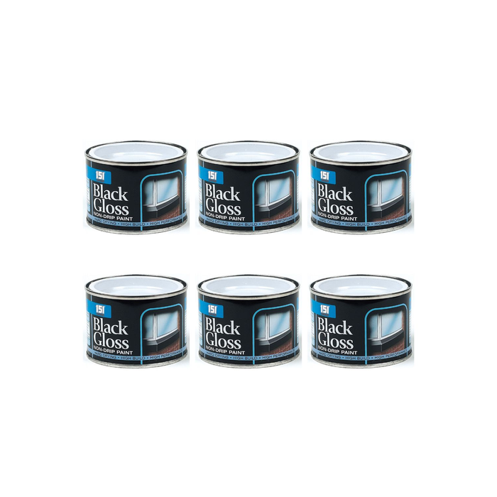 151 Coatings Black Gloss Non-Drip Paint Tin 180ML - Pack of 6