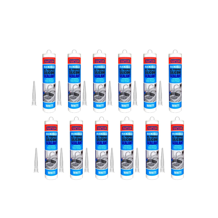 Rapide All-Purpose Flexible Silicone Sealant Cartridge White 260ml - Pack of 12