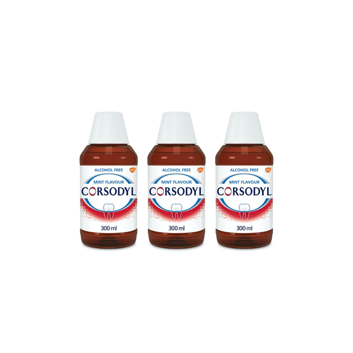 Corsodyl Mint Mouthwash Alcohol-Free Bottle 300ml  - Pack of 3