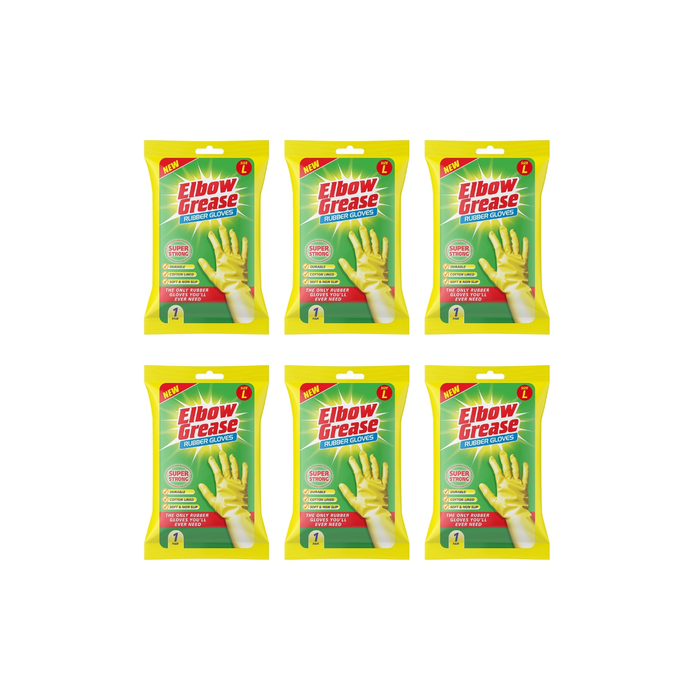 Elbow Grease Rubber Gloves Extra Strong Non-Slip Size Large - Pack of 6