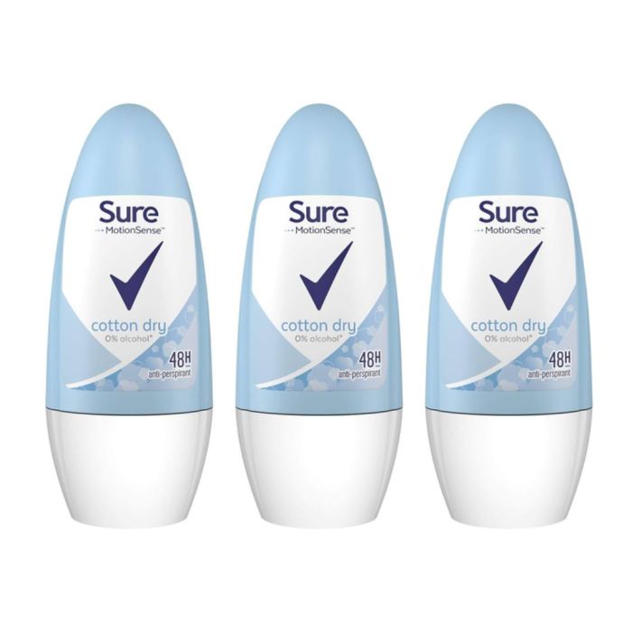 Sure Women Cotton Dry Anti Perspirant Deodorant Roll On 50ml - Pack of 3