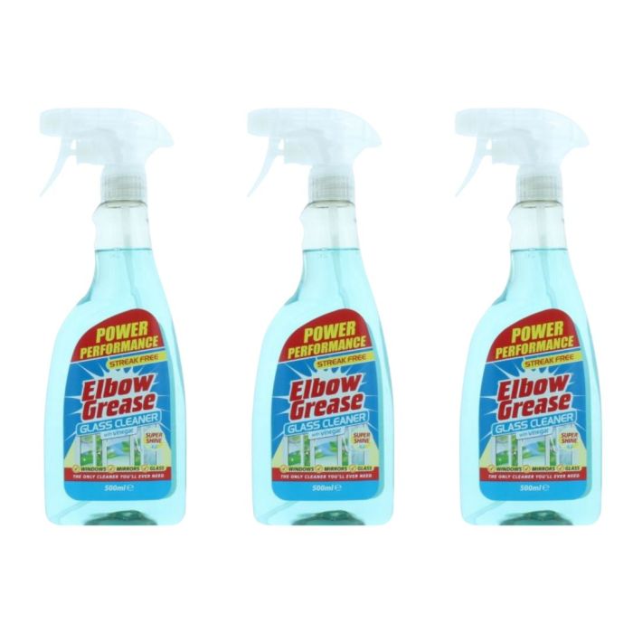 Elbow Grease Streak Free Glass and Mirror Cleaner 500ml spray bottle on a windowsill

