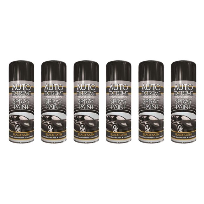 Auto Extreme All Purpose Professional Spray Paint Black Satin 400ml - Pack of 6