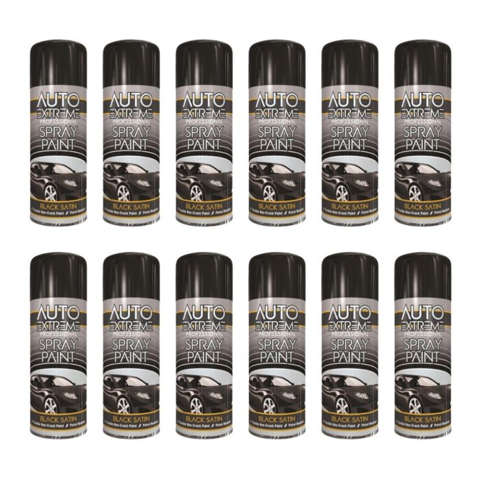 Auto Extreme All Purpose Professional Spray Paint Black Satin 400ml - Pack of 12