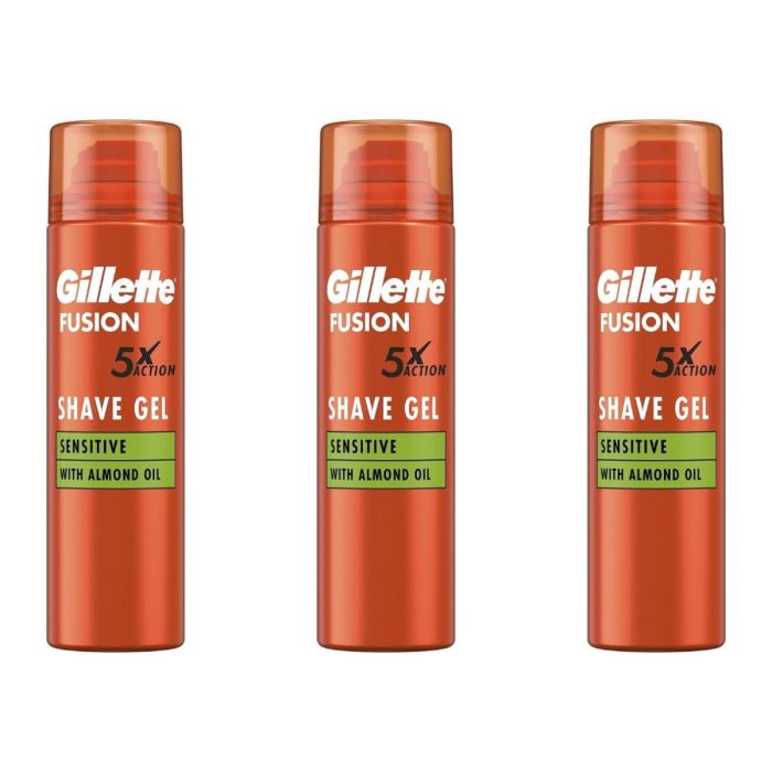 Gillette Fusion 5 Ultra Sensitive Mens Shaving Gel 200ml - Pack of 3