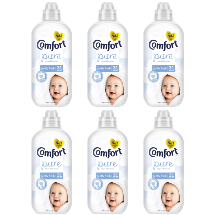 Comfort Pure Fabric Conditioner Hypoallergenic & Dermatologically Tested 31 Washes 930ml - Pack of 6