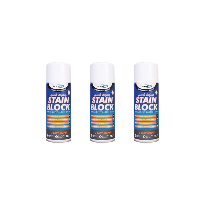 Bond It Decorators Range Stain Block Quick Drying White Spray 400ml - Pack of 3