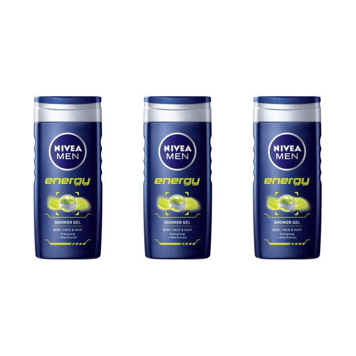 Nivea For Men Energy Shower Gel 250ml - Pack of 3