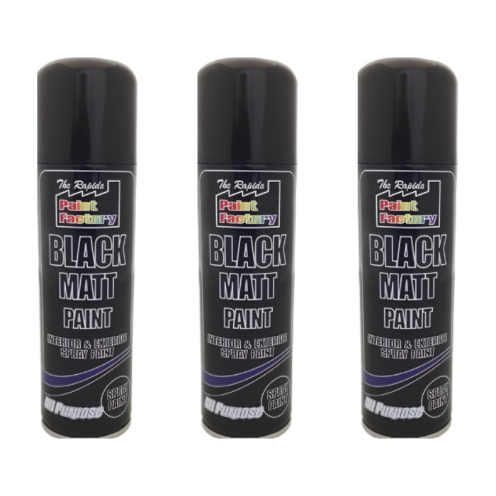 Paint Factory Black Matt Interior & Exterior Spray Paint 250ML - Pack of 3