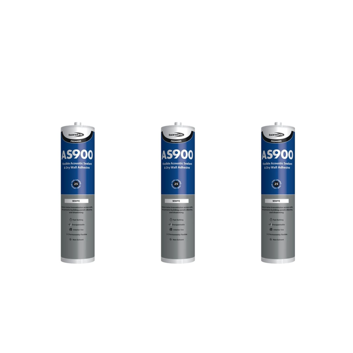 Bond It Premiere AS900 Flexible Acoustic White Sealant & Drywall Adhesive 900ml - Pack of 3