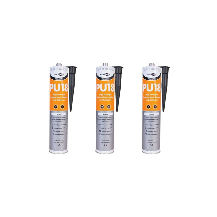 Bond It PU18 Black Polyurethane Sealant Adhesive Strong Paintable - Pack of 3
