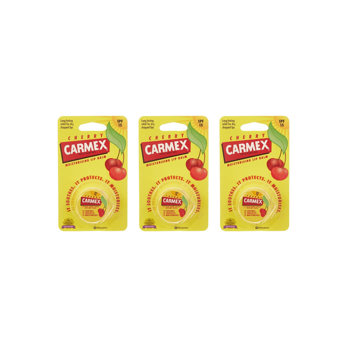 Carmex Cherry Long-Lasting Moisturising Lip Balm Pot SPF 15 7.5g - Pack of 3