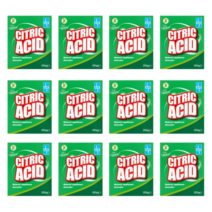 Dri-Pak Citric Acid for Cleaning 250g pack on a kitchen counter next to a kettle
