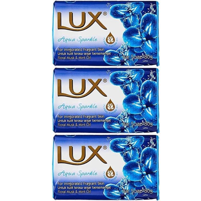 Lux Aqua Sparkle Fragrant Soap Bars with Floral Musk & Mint Oil 80g - Pack of 3